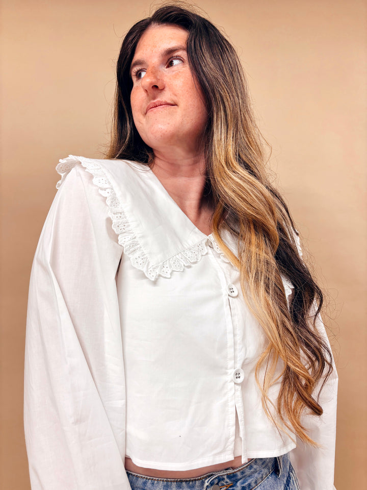 Quinn Eyelet Poplin Cropped Shirt