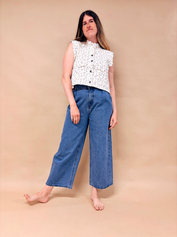 Clara Mini Pleated Denim Pants