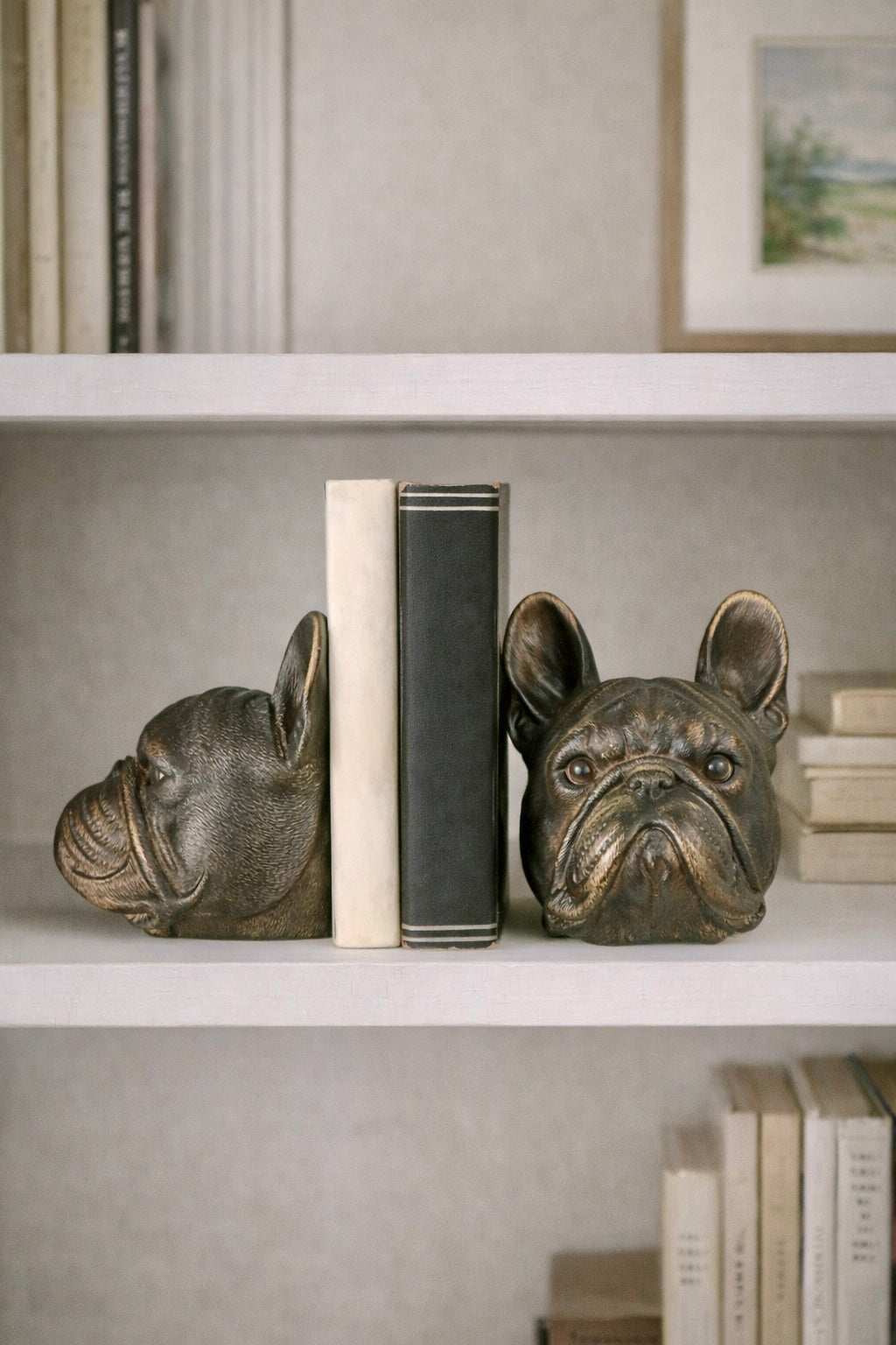 French Bulldog Head Bookends with Antique Finish, Set of 2 – Brick