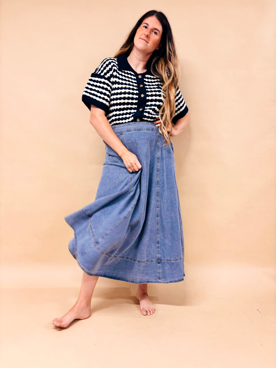 Raven Flare Denim Skirt