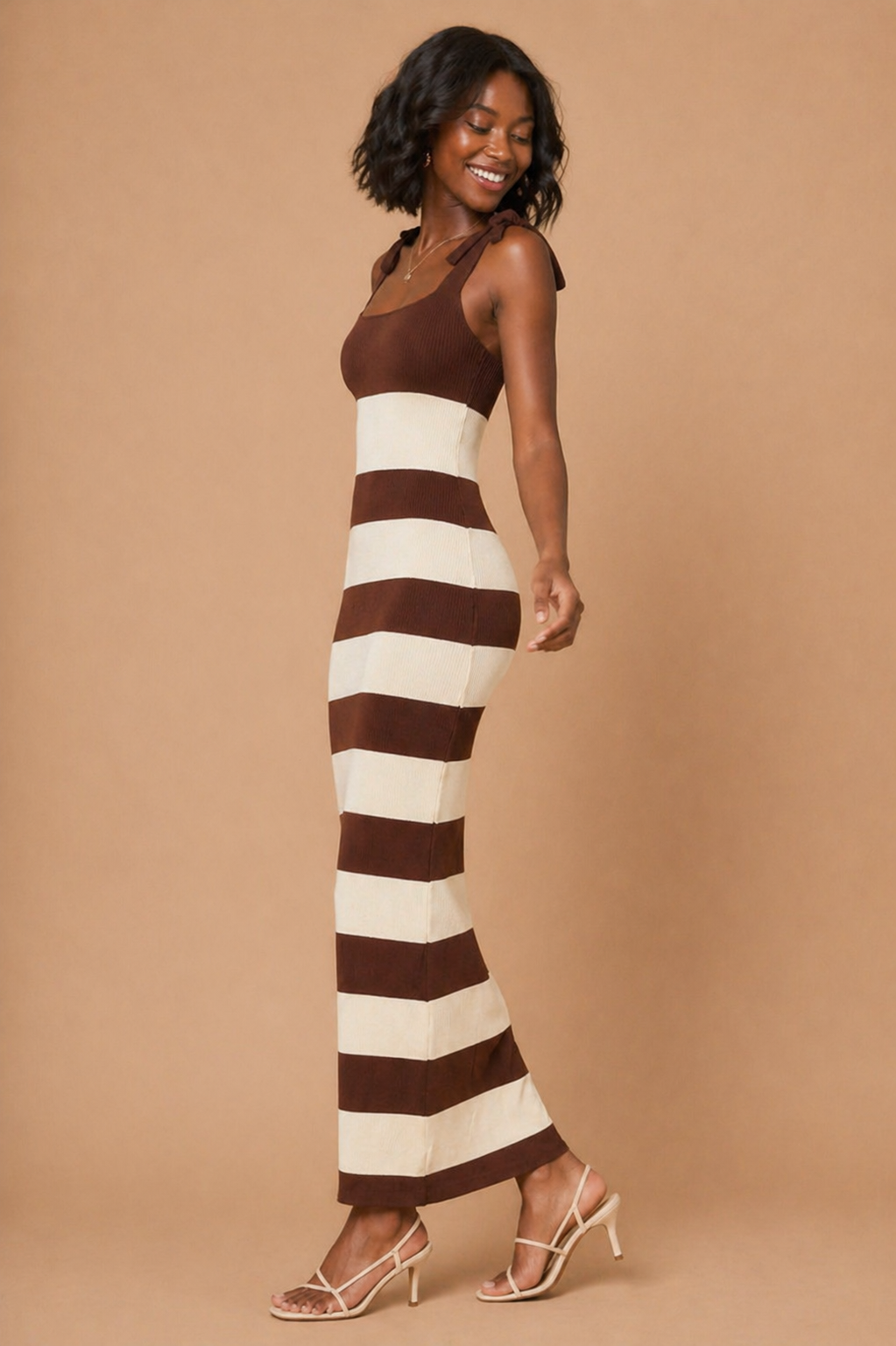 Sienna Shoulder Tie Striped Knit Midi Dress – Brick + Ivy Market
