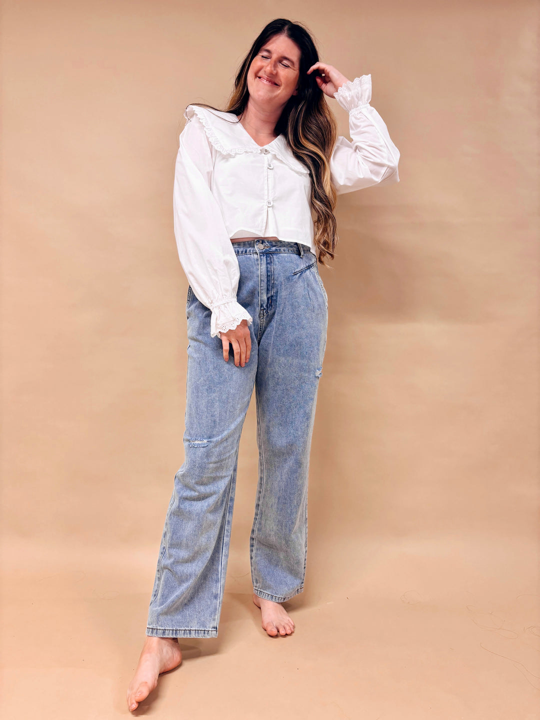 Quinn Eyelet Poplin Cropped Shirt