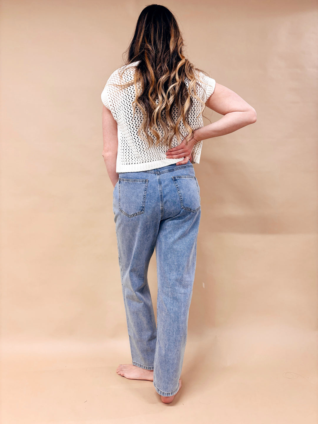 Tori Open Stitch Drop Shoulder Top