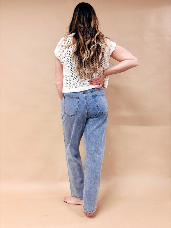 Tori Open Stitch Drop Shoulder Top