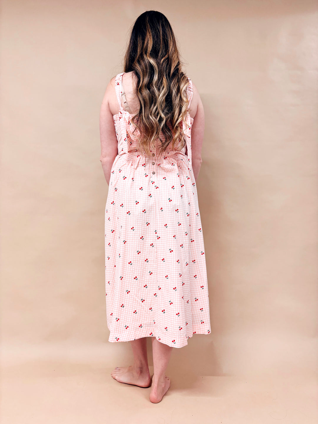 Cherry Gingham Midi Dress
