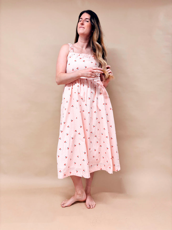 Cherry Gingham Midi Dress