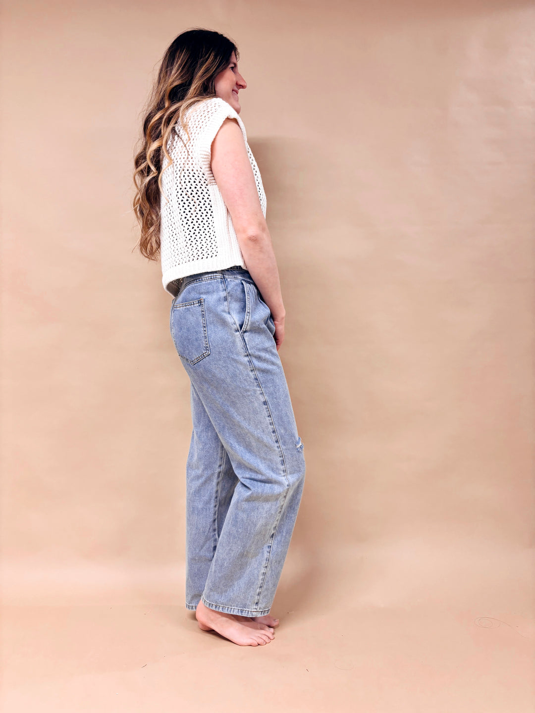 Tori Open Stitch Drop Shoulder Top