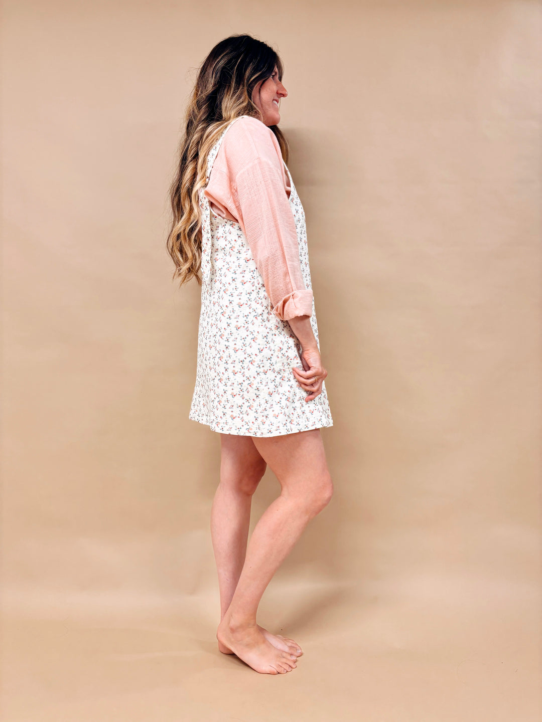 Suzie Ditsy Floral Denim Overall Mini Dress