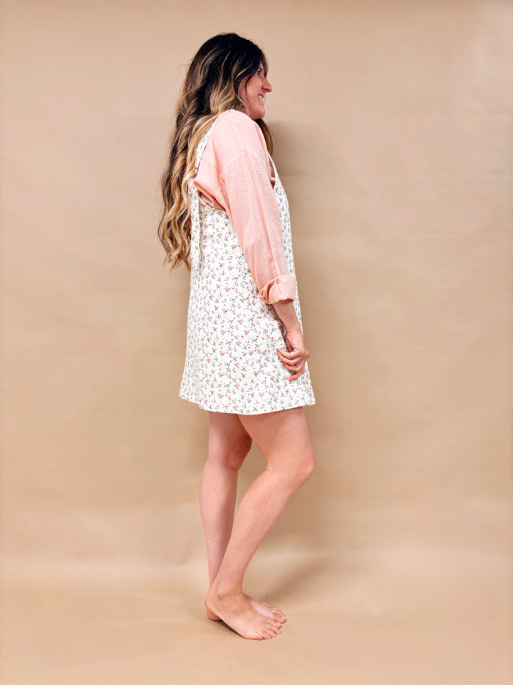 Suzie Ditsy Floral Denim Overall Mini Dress