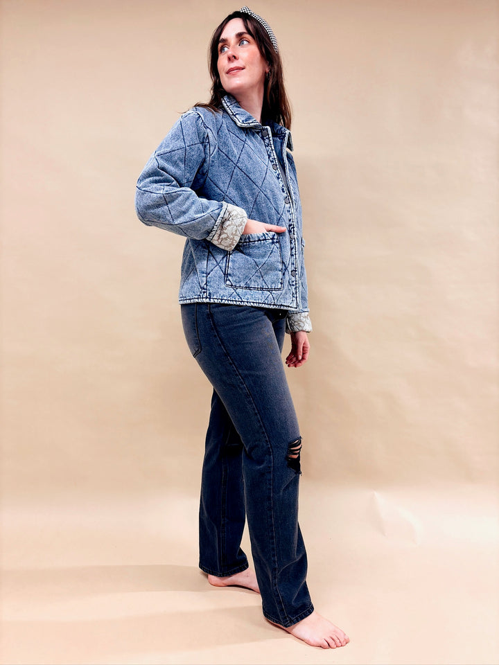 Cora Contrast Paisley Lined Quilted Denim Jacket