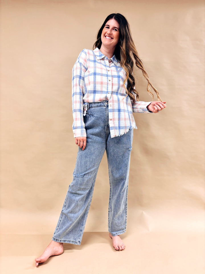 Shannon Plaid Fringe Button Down Shirt