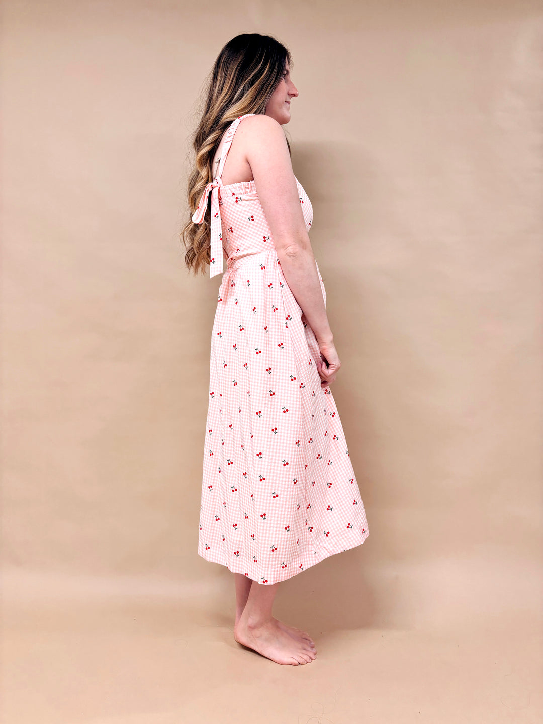 Cherry Gingham Midi Dress