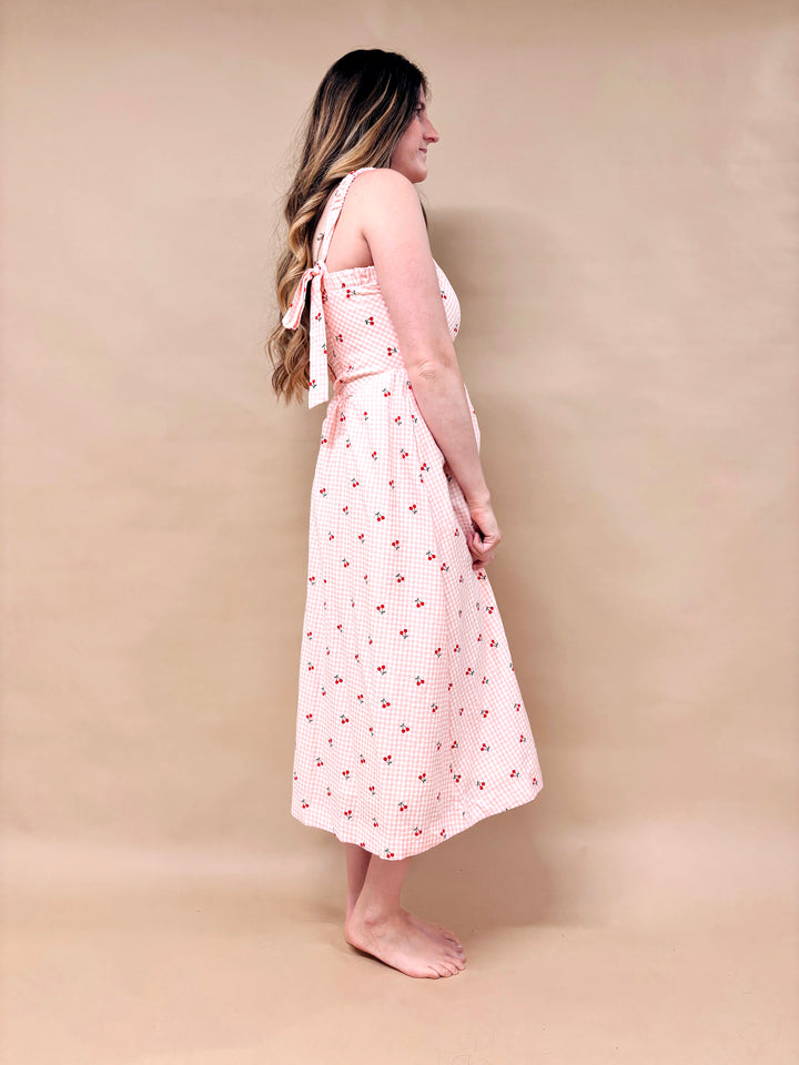 Cherry Gingham Midi Dress