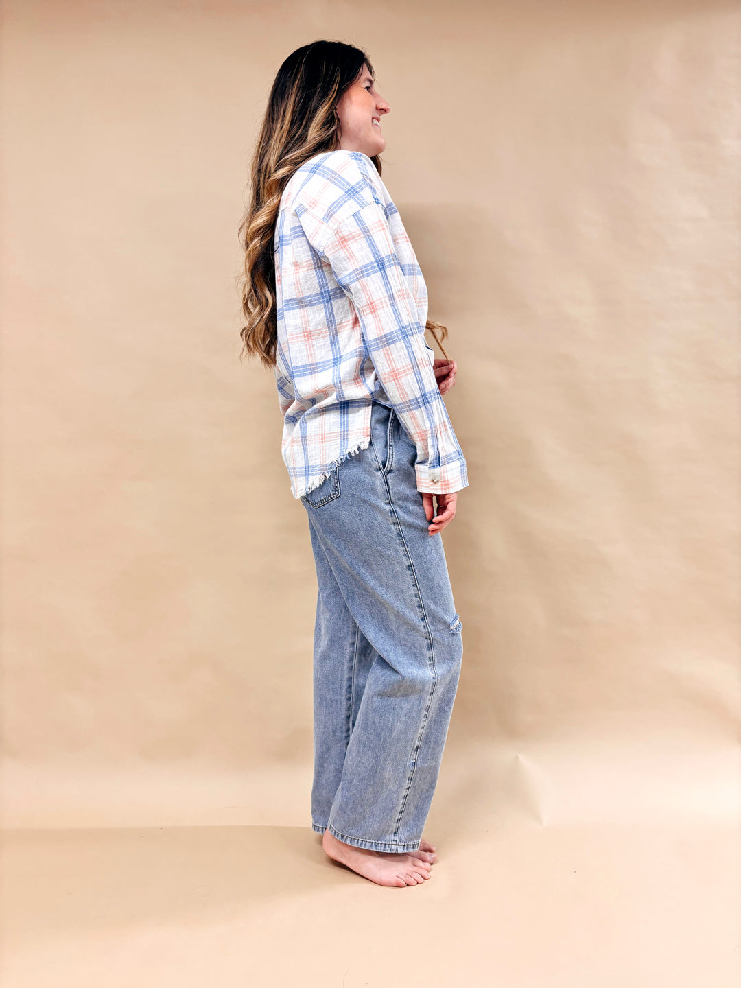Shannon Plaid Fringe Button Down Shirt