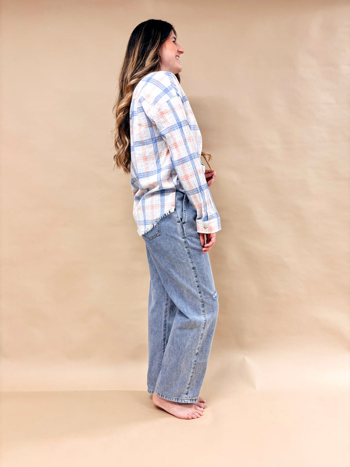 Shannon Plaid Fringe Button Down Shirt