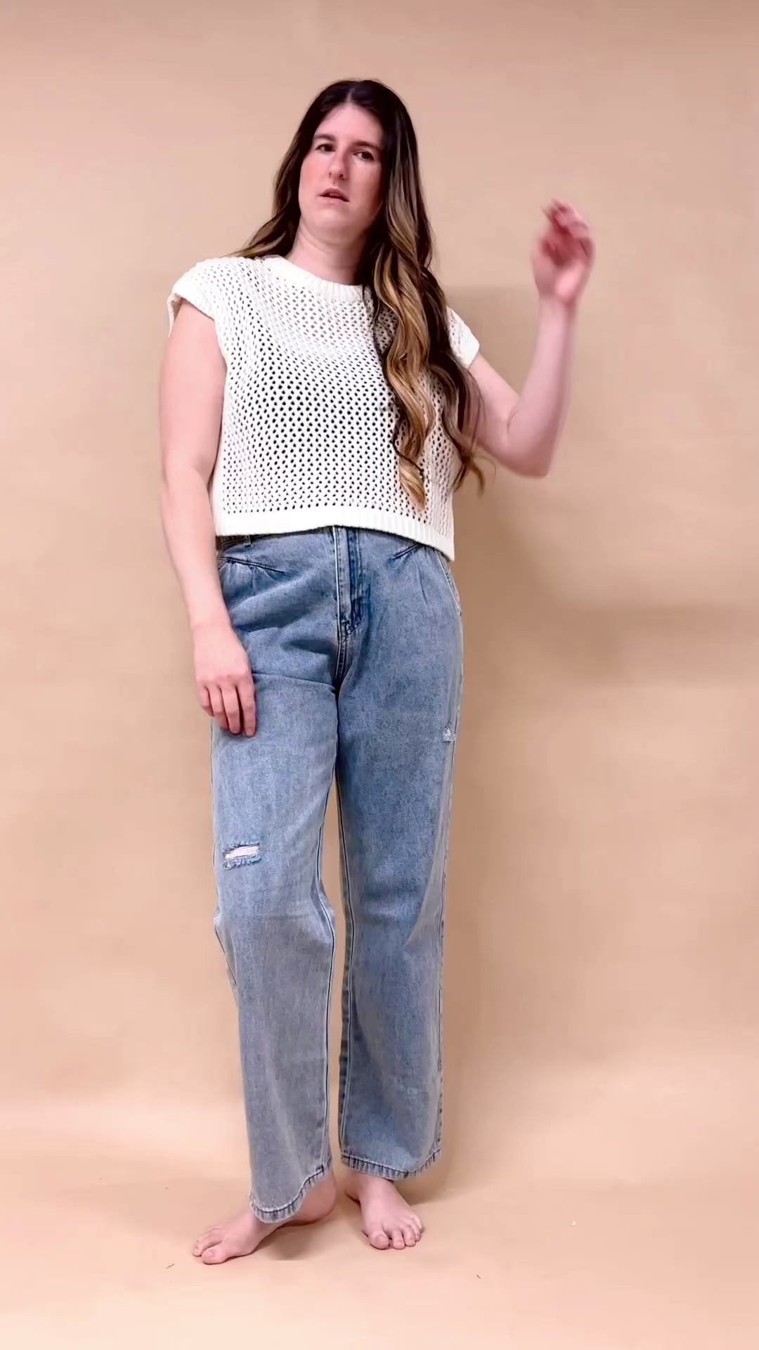 Tori Open Stitch Drop Shoulder Top