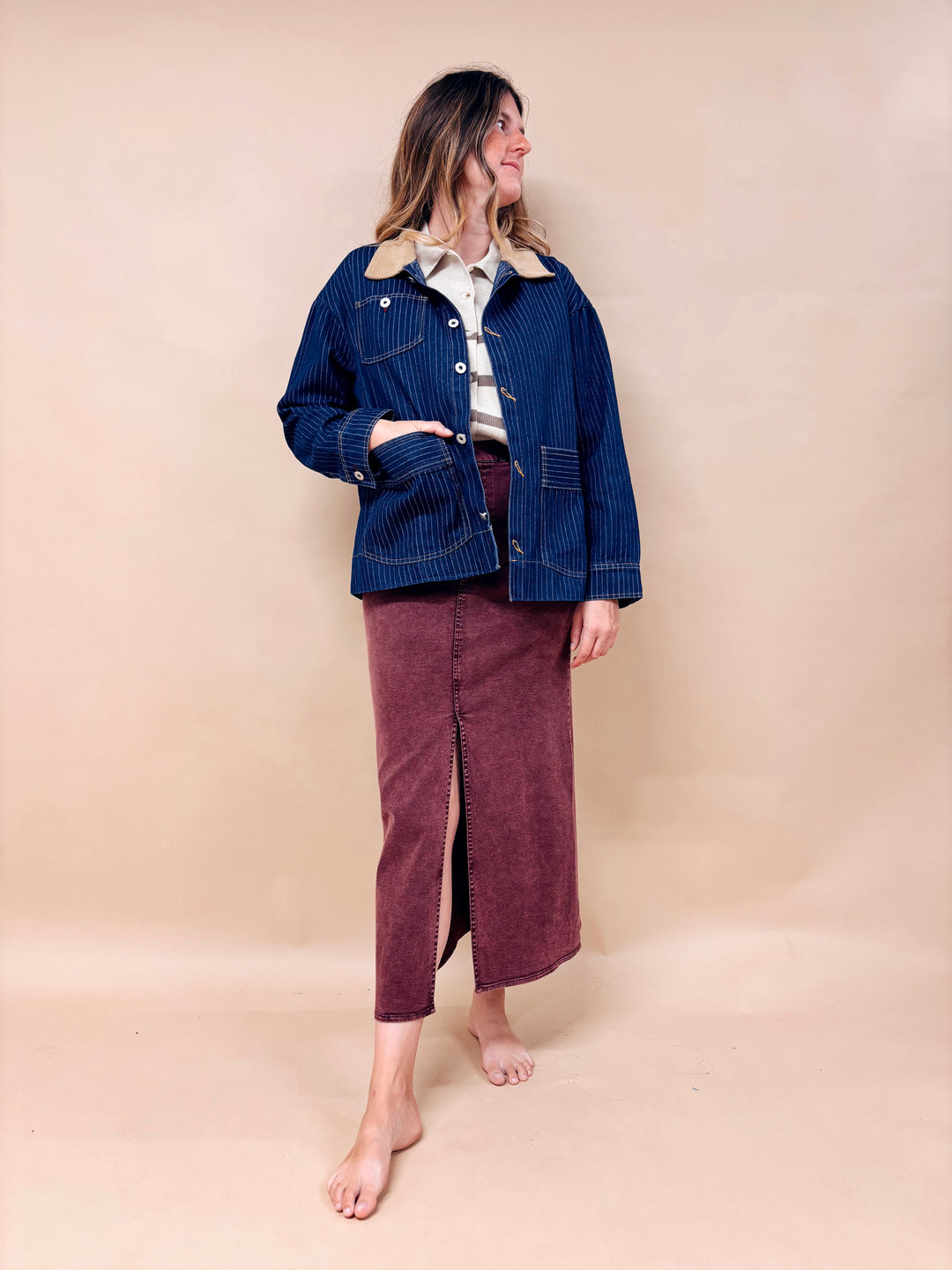 Lily Oversized Pinstripe Denim Jacket