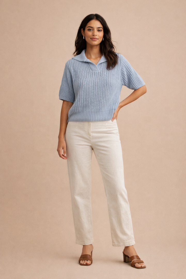 Keira Collared Short Sleeve Knit Top