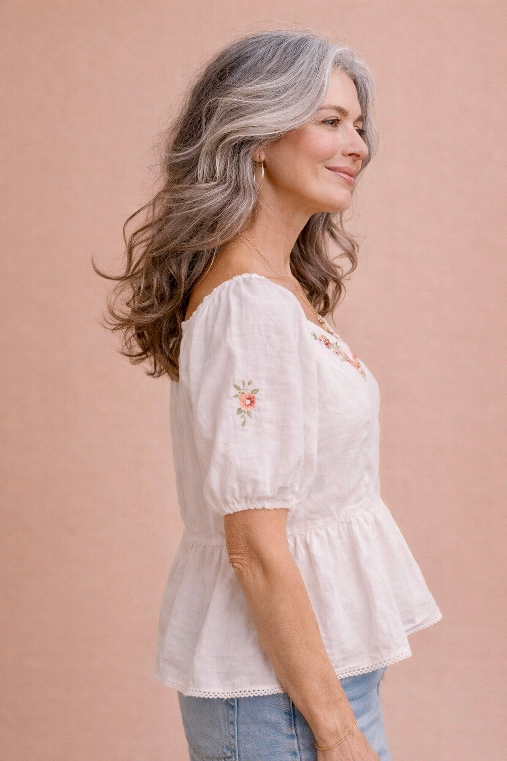 Vera Floral Embroidered Sweetheart Neck Top