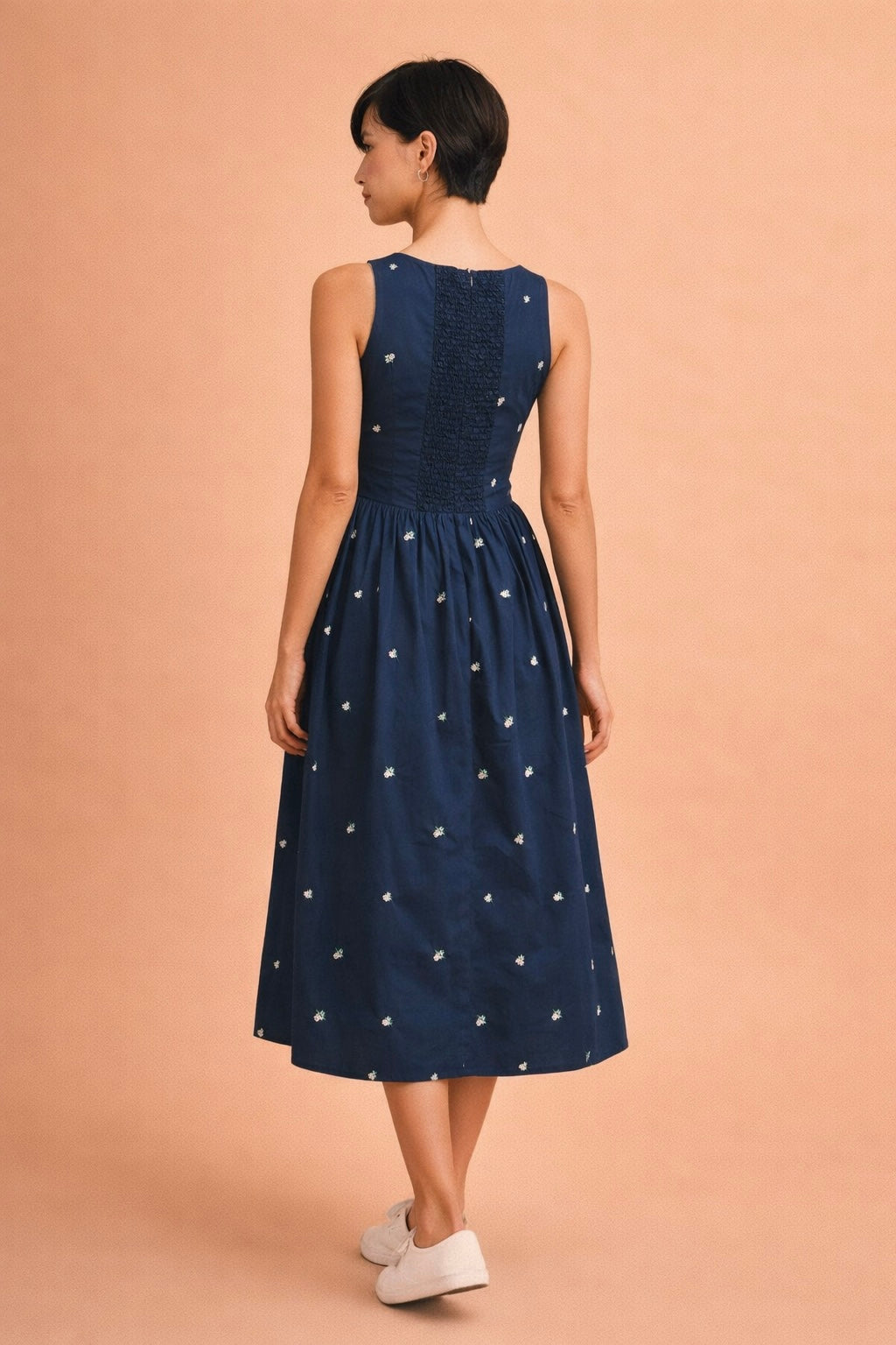 Jamie Floral Embroidered Sleeveless Front Tie Midi Dress