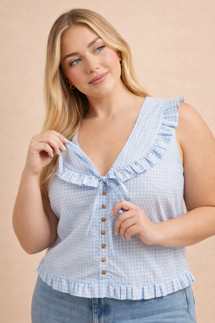 Roxie Ruffled Collar Gingham Blouse