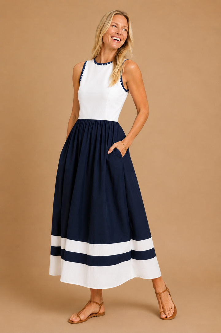 Viviana Sleeveless Combination Midi Dress