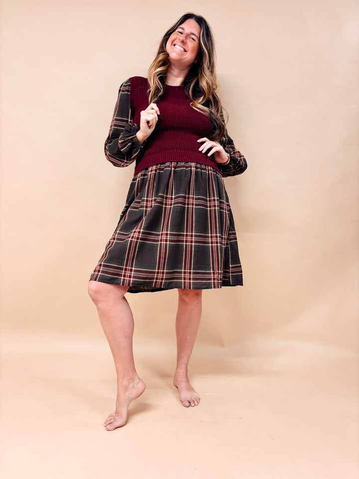 Clara Mixed Media Plaid Dress