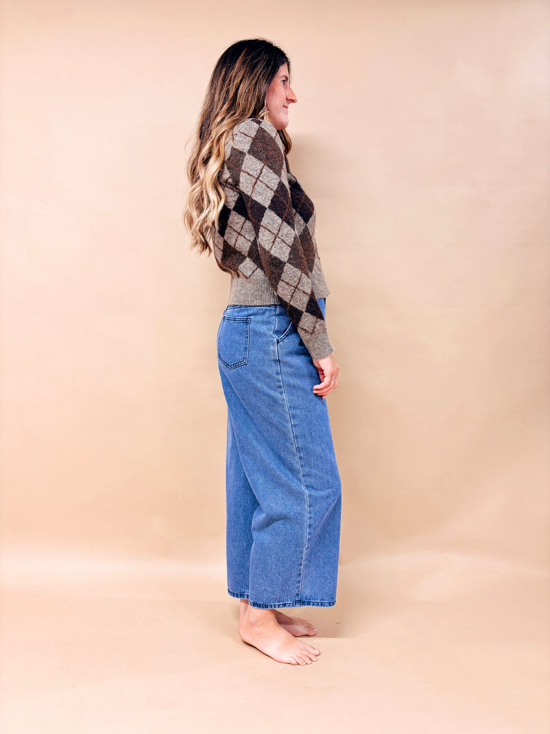 Trin Wool Blend Argyle Cardigan