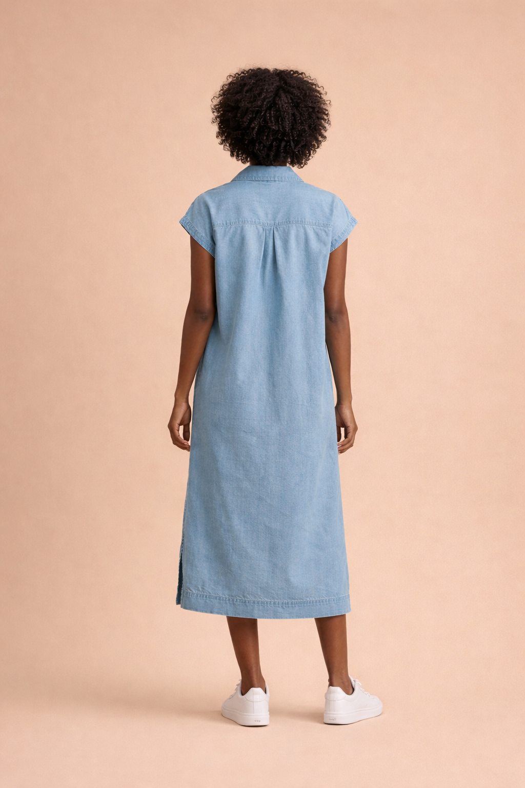 collared denim midi dress Frill Collar Denim Dress
