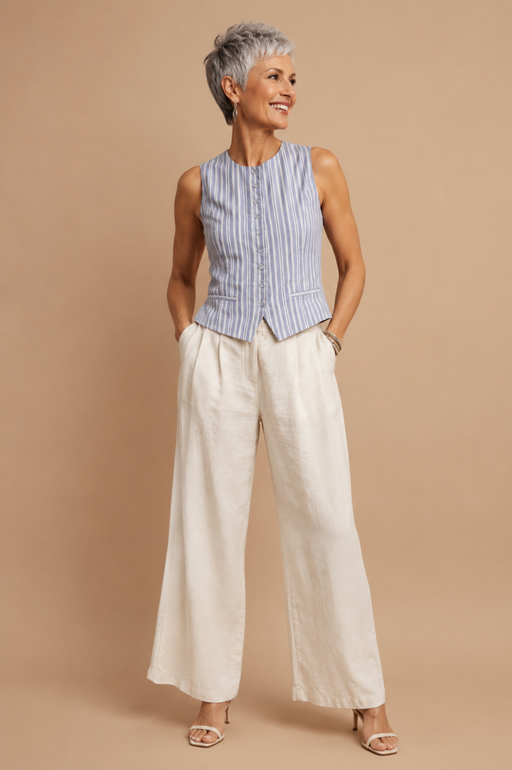 Daisy Striped Button Front Vest