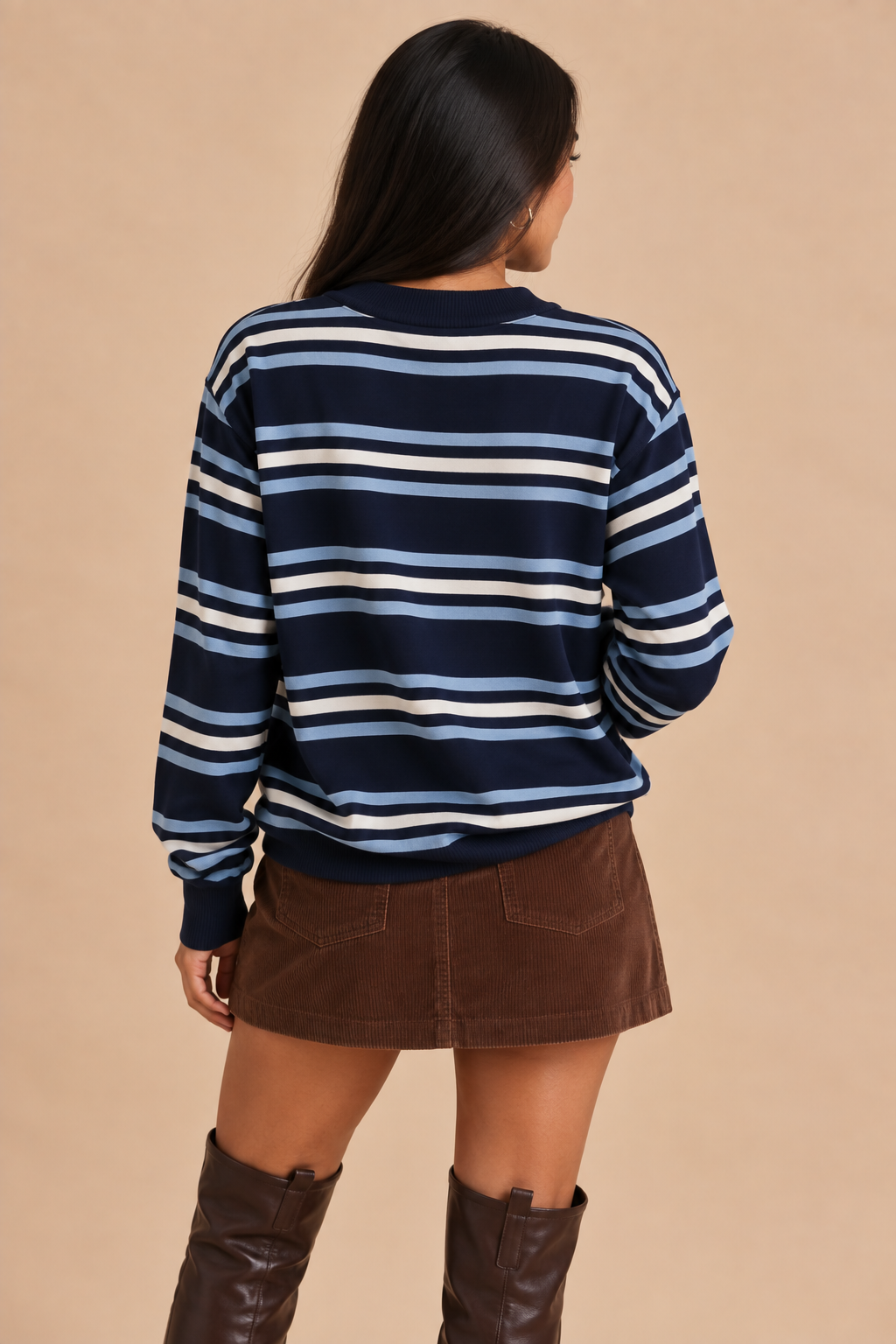 Gretta Coastal Striped Angora Blend Crew Neck Sweater