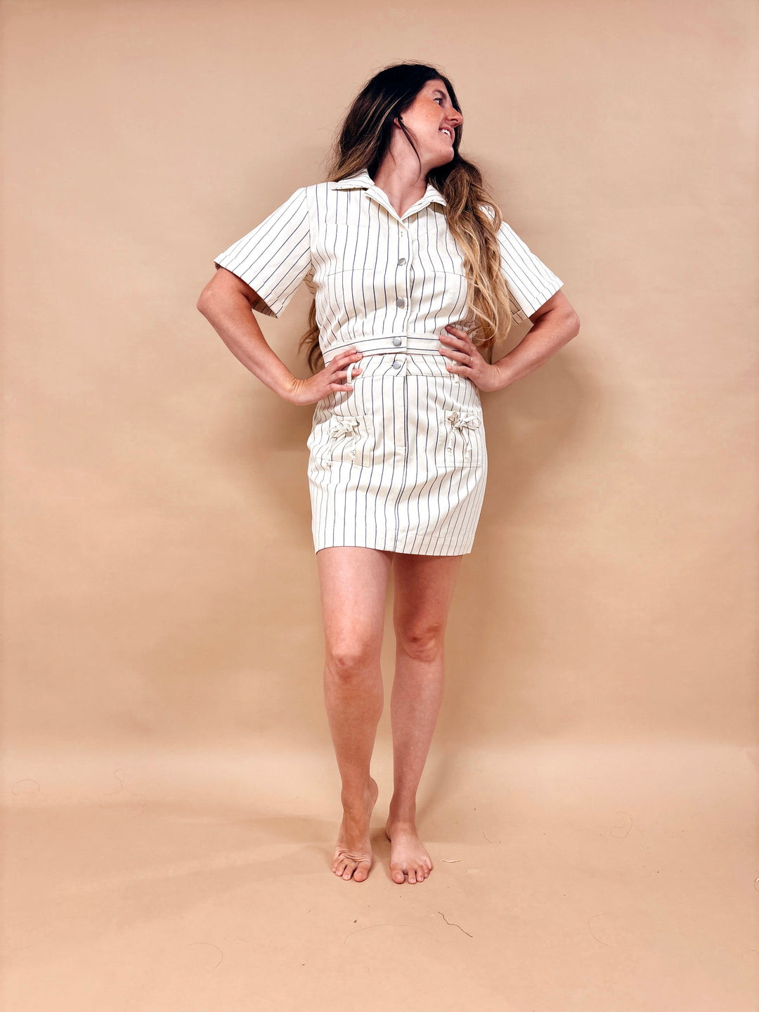 Evann Striped Short Sleeve Denim Top