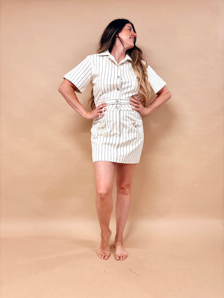 Evann Striped Short Sleeve Denim Top