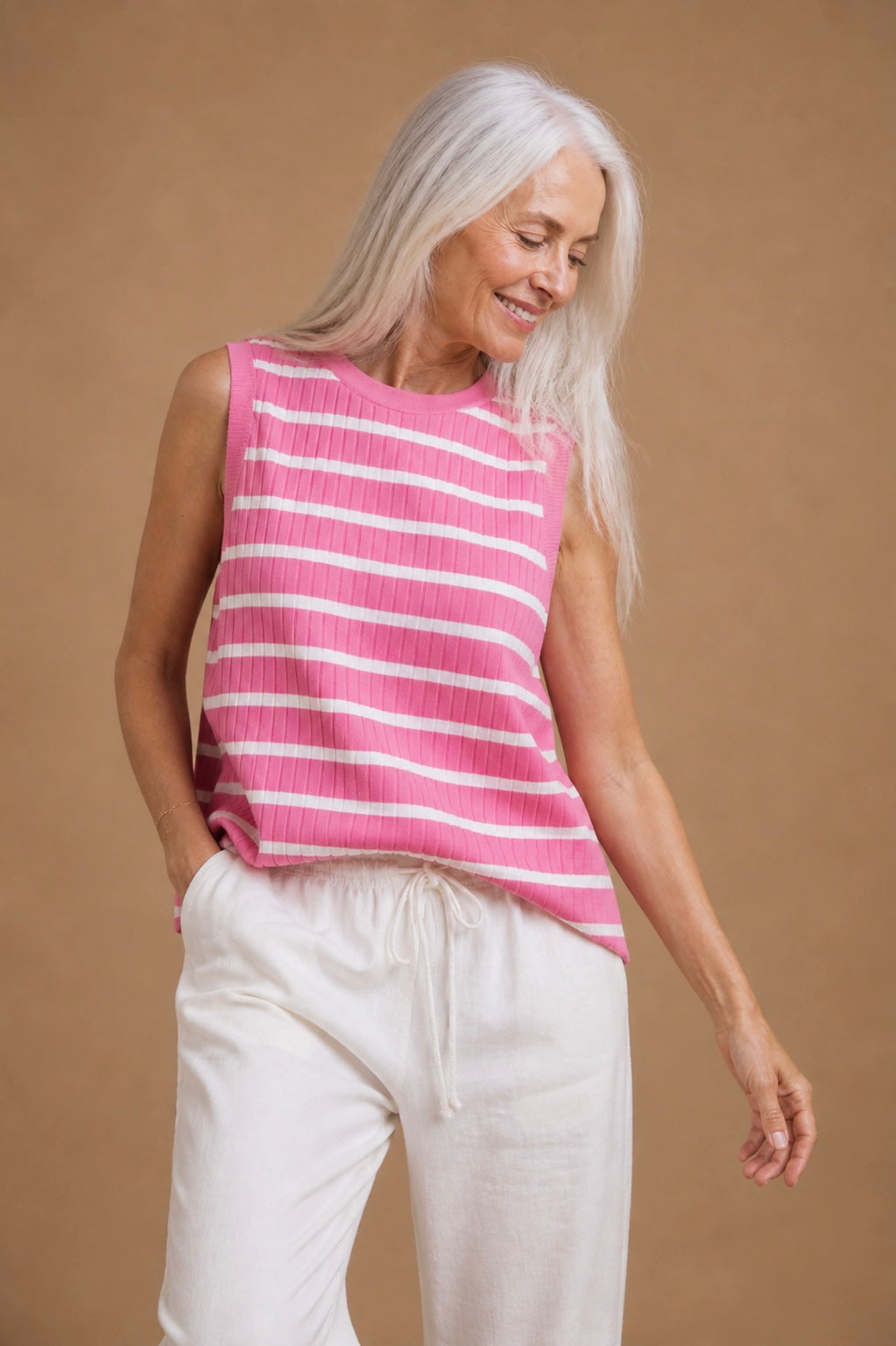 Sally Stripe Ribbed Knit Relaxed Tank