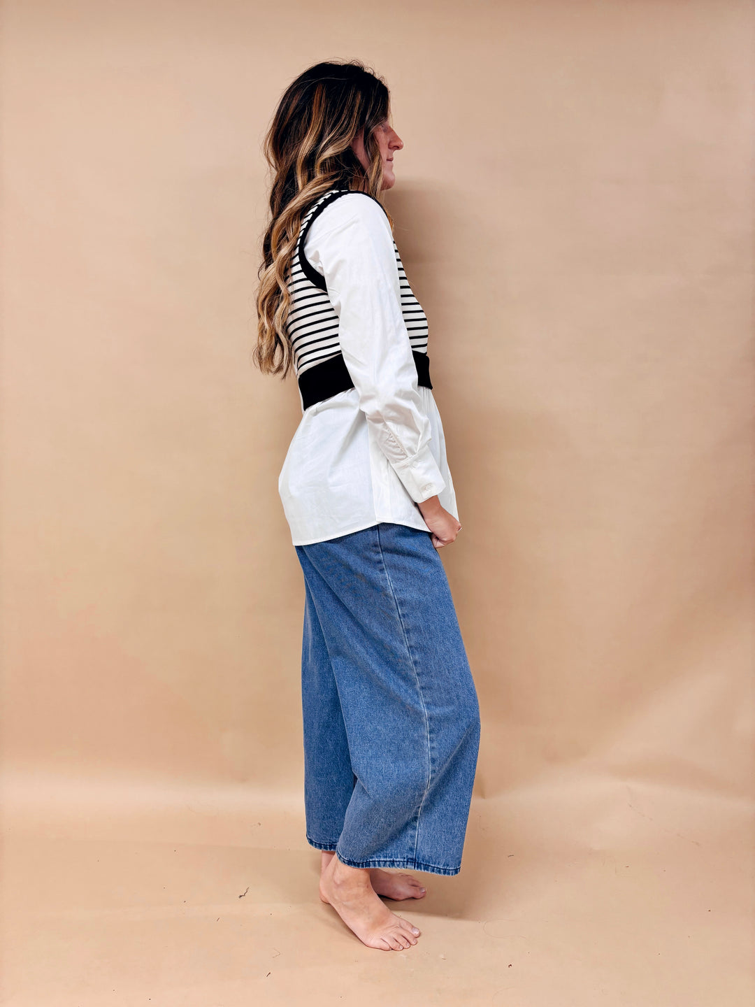 Lydia Striped Mixed Media Blouse