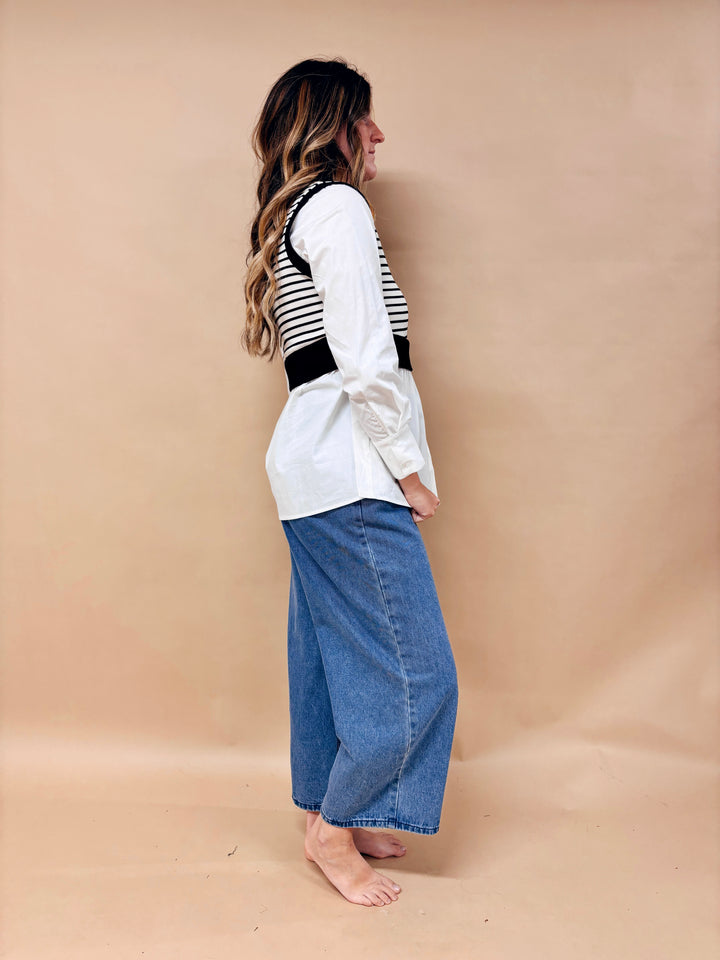 Lydia Striped Mixed Media Blouse