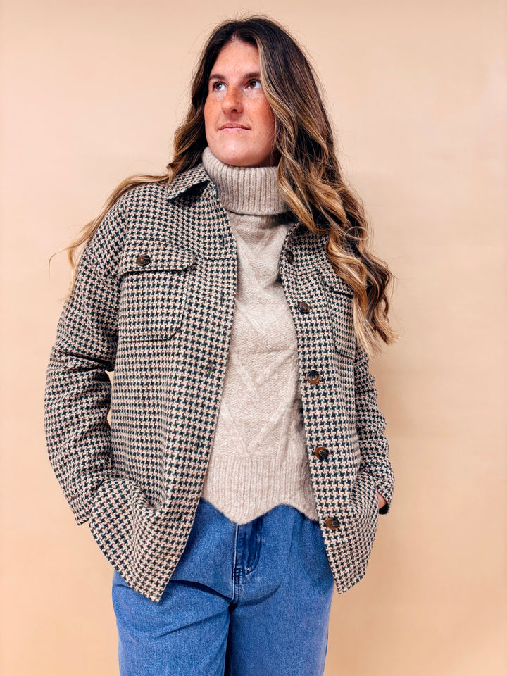 Natalie Houndstooth Button Down Shacket