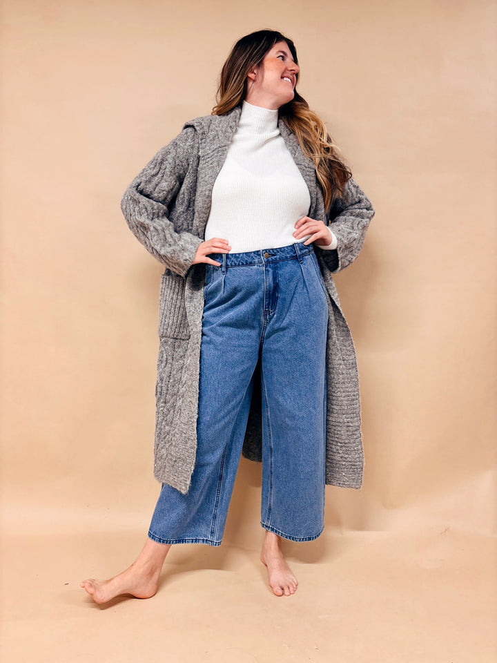 Amara Chunky Cable Knit Collared Cardigan Sweater