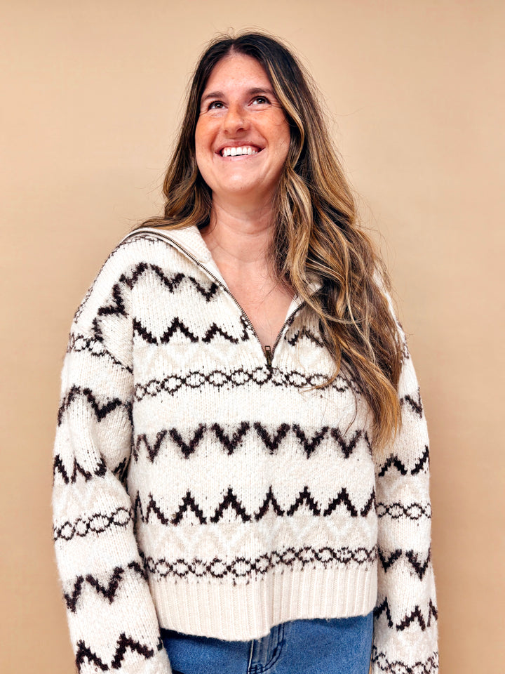 Mia Nordic Zig Zag Half Zip Sweater