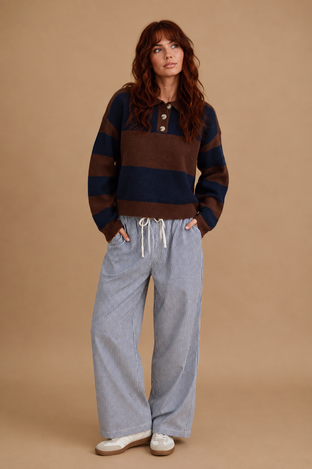 Celine Striped Color Block Collared Sweater