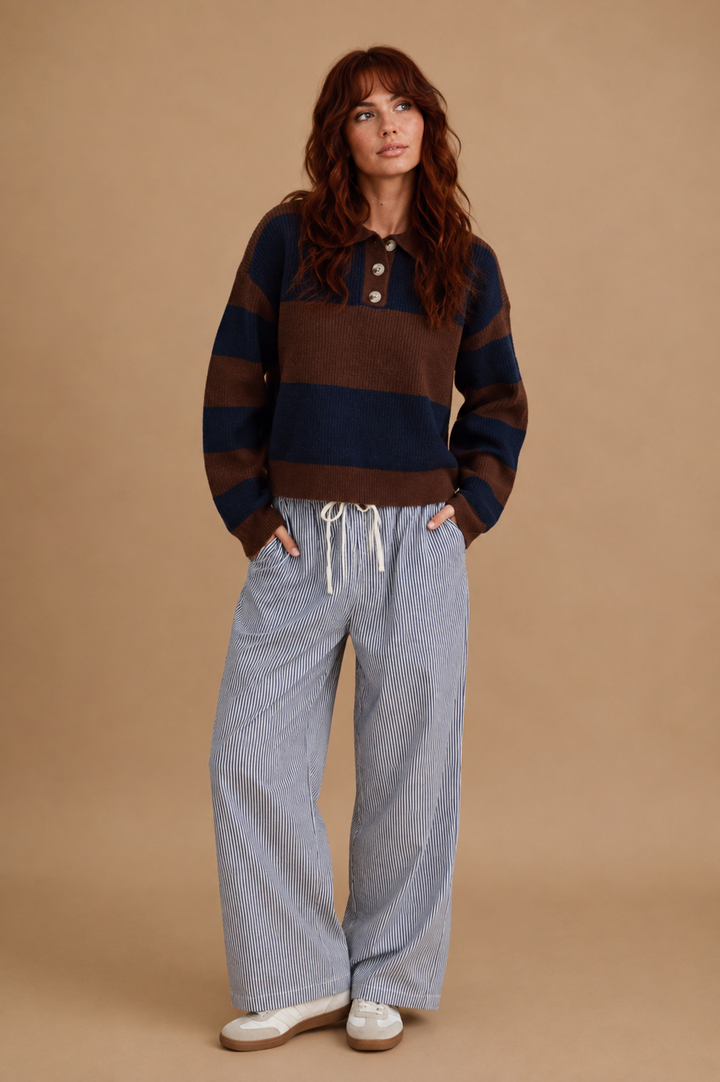 Celine Striped Color Block Collared Sweater
