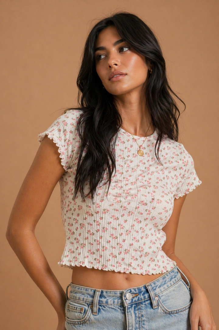 Lilly Floral Printed Short Sleeve Crop Top