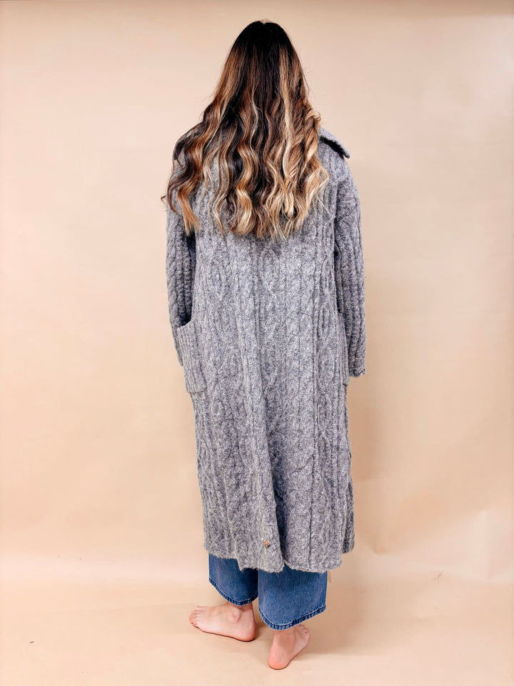 Amara Chunky Cable Knit Collared Cardigan Sweater