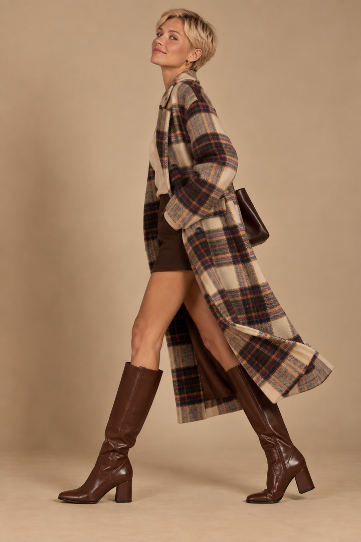 Mary Multi Plaid Wool Blend Long Coat
