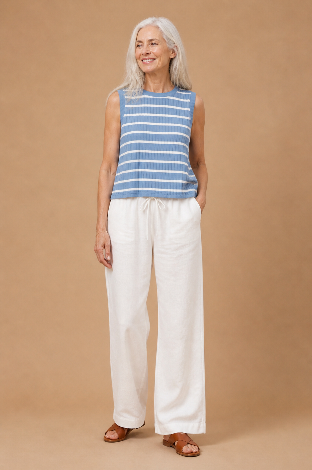 Sally Stripe Ribbed Knit Relaxed Tank
