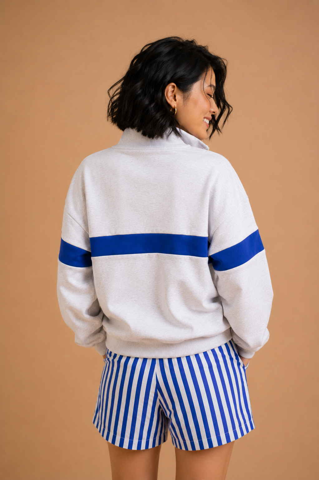 Phoebe Two Toned Half Zip Zip Collar Sweatshirt