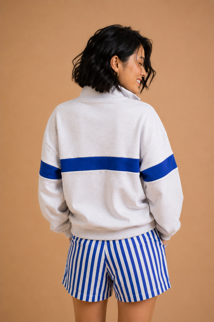 Phoebe Two Toned Half Zip Zip Collar Sweatshirt