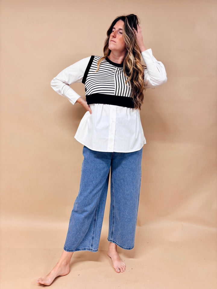 Lydia Striped Mixed Media Blouse