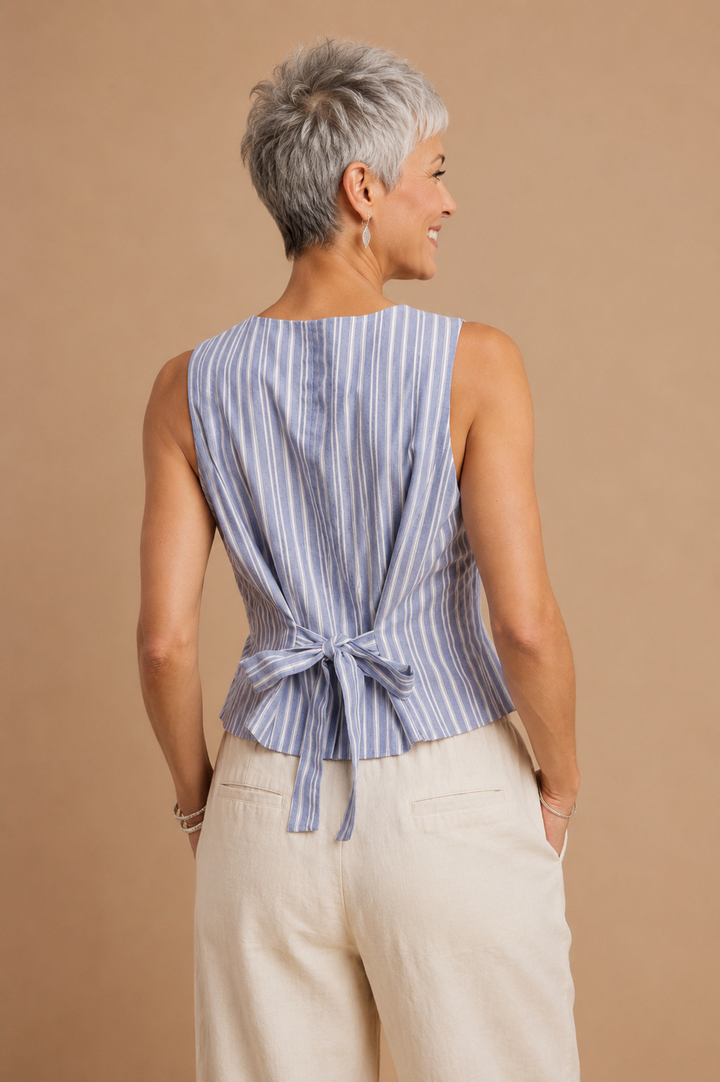 Daisy Striped Button Front Vest