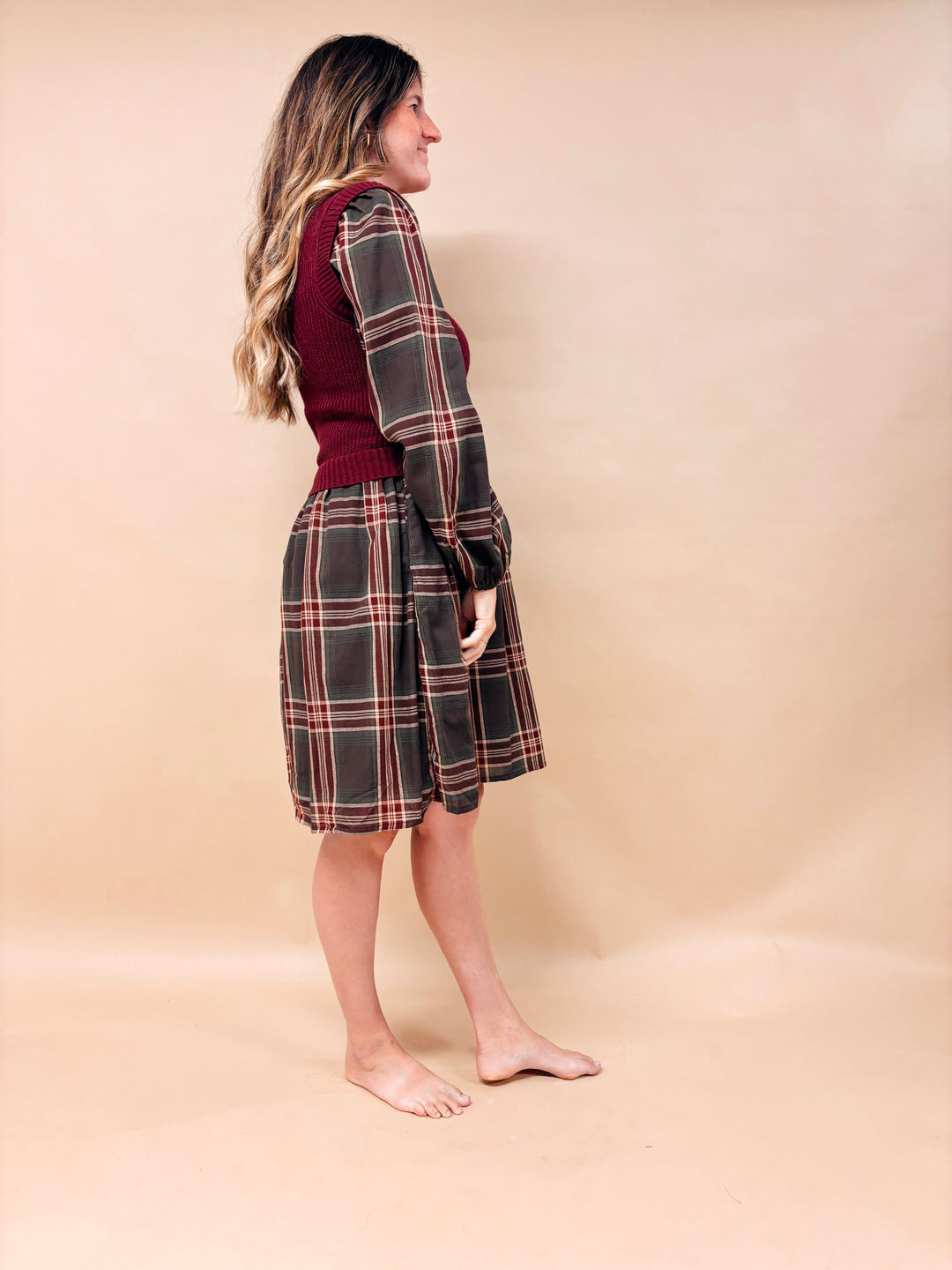 Clara Mixed Media Plaid Dress